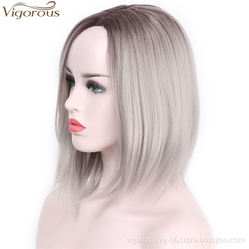 Vigorous High Quality Cosplay Synthetic Gray Wigs Short Straight Bob Wigs for Women Heat Resistant Fiber Fashion Styles